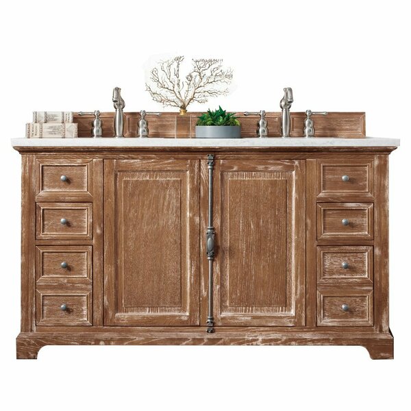 James Martin Vanities Providence 60in Double Vanity, Driftwood w/ 3 CM Arctic Fall Solid Surface Top 238-105-5611-3AF
